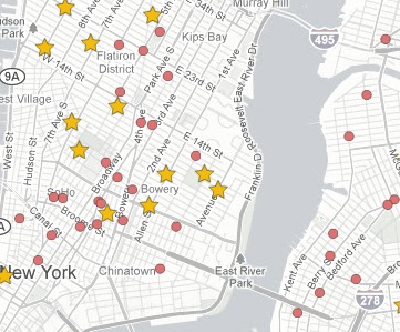 New York Times' map of the Best Coffee in New York City